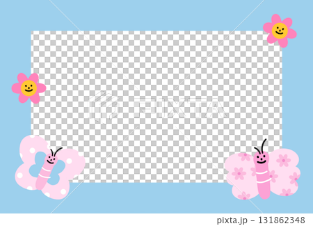 Cute rectangle pastel blue frame with butterfly and flower for summer vibe, decoration, polaroid photo, template, social media post, poster, book cover, sticky note, school name card, animal print Cute rectangle pastel blue frame with butterfly and flower for summer vibe, decoration, polaroid photo, template, social media post, poster, book cover, sticky note, school name card, animal print 131862348