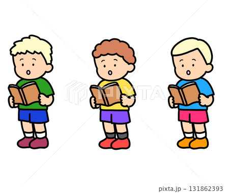 本を読む（立ち）白人の男の子　3人 131862393