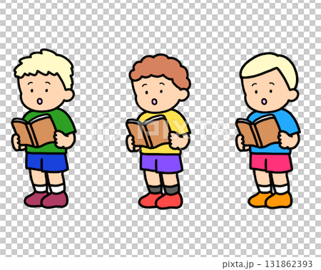 本を読む（立ち）白人の男の子　3人 131862393