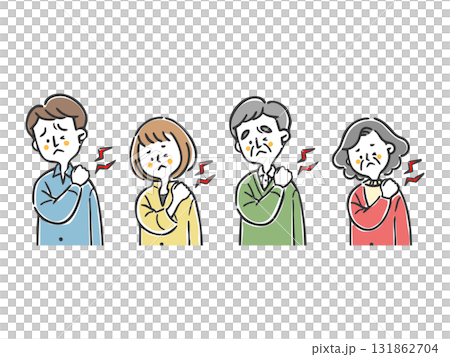 肩こりに悩む家族二世代 上半身 ベクター 肩こりに悩む家族二世代 上半身 ベクター 131862704