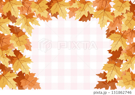 fall leaves background border with pink plaid pattern seasonal elements autumn theme flat design vector illustration fall leaves background border with pink plaid pattern seasonal elements autumn theme flat design vector illustration 131862746
