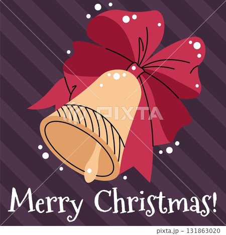 Festive Christmas Bell Flat Design Greeting Card. Holiday Jingle Bell Illustration for Seasonal Posters, Website Banners, Winter Invitations and Merry Decor 131863020