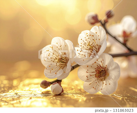 金箔と梅の花が織りなす雅な新年背景 131863023