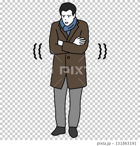 Businessman shivering in winter coat 131863191