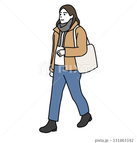 冬の通勤 カジュアルコートを着て歩く女性 冬の通勤 カジュアルコートを着て歩く女性 131863192