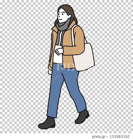 冬の通勤 カジュアルコートを着て歩く女性 冬の通勤 カジュアルコートを着て歩く女性 131863192