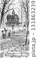 Pencil Drawing of a Spooky Gothic Castle and Graveyard 131863239