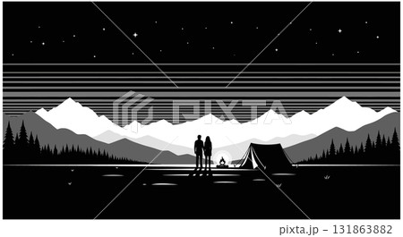 Romantic Couple Camping Under Starry Night Sky 131863882