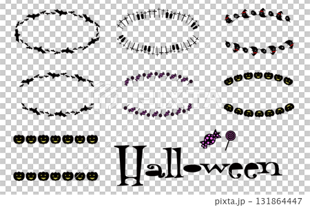 手繪萬聖節框架，插圖集。 131864447
