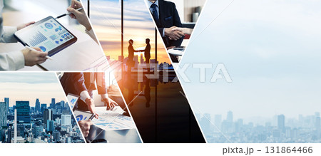 様々なビジネスシーンのコラージュ バナー・広告向け横長ビジュアル 様々なビジネスシーンのコラージュ バナー・広告向け横長ビジュアル 131864466