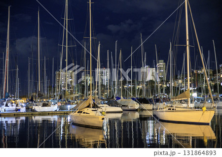 シドニーの夜のヨットハーバーに停泊するヨット 131864893