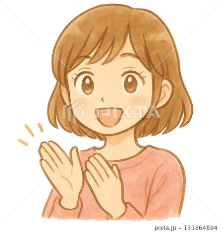 【人物】拍手する女性のイラスト 【人物】拍手する女性のイラスト 131864894