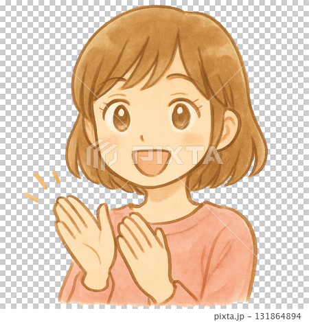 【人物】拍手する女性のイラスト 【人物】拍手する女性のイラスト 131864894
