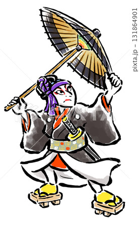 和傘を持ったポーズの助六（歌舞伎） 131864901