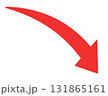 下降するカーブした赤い矢印のシンプルなイラスト 131865161