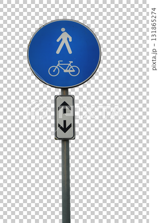 the road sign for cycle and pedestrian lane isolated 131865274