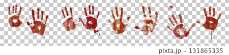 Realistic bloody handprints and splatter on transparent background for horror and Halloween design 131865335