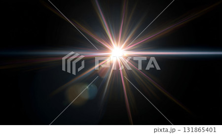 Bright starburst light effect on dark background 131865401