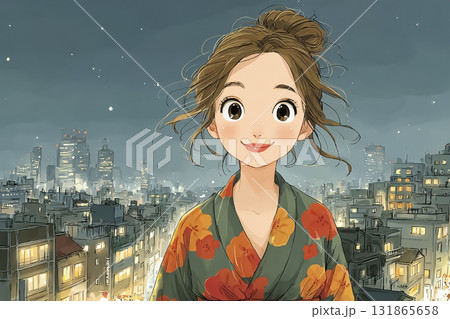 美優シリーズ:美優が花柄の浴衣を着て都会の夜景をバックに笑顔 美優シリーズ:美優が花柄の浴衣を着て都会の夜景をバックに笑顔 131865658
