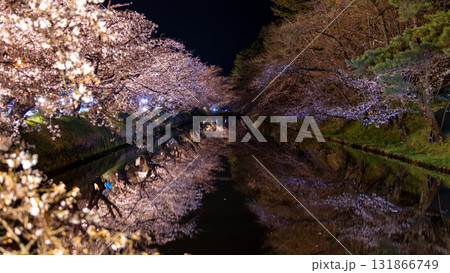 the reflection of river and pond around the Hirosaki park, the sakura tree during Hirosaki Cherry Blossom Festival at night the reflection of river and pond around the Hirosaki park, the sakura tree during Hirosaki Cherry Blossom Festival at night 131866749