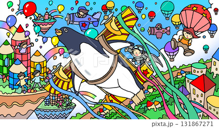 メルヘン・ファンタジー - ペンギン・飛行機・空中都市・子供 131867271