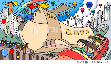メルヘン・ファンタジー - 犬・飛行船・ジェットコースター・子供 131867273