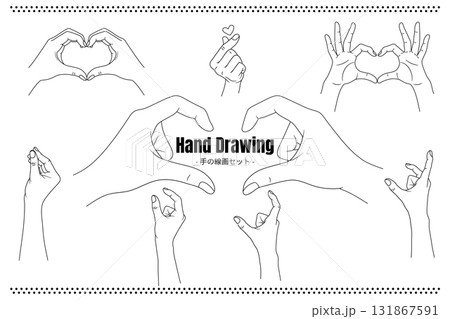 ハートを作る手や指ハートなどの線画セット ハートを作る手や指ハートなどの線画セット 131867591