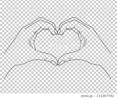 Monochrome line drawing of a heart made with both hands vector material 131867592