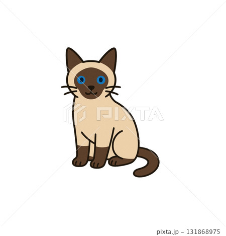 シャム猫のカラーアイコン、猫、動物、イラスト、素材、背景なし、資料作り 131868975