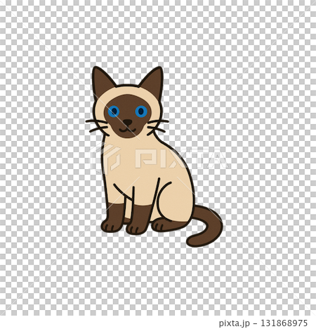 シャム猫のカラーアイコン、猫、動物、イラスト、素材、背景なし、資料作り 131868975