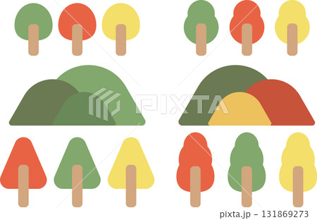 季節の色合いの木と山のシンプルなイラスト 季節の色合いの木と山のシンプルなイラスト 131869273