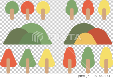 季節の色合いの木と山のシンプルなイラスト 季節の色合いの木と山のシンプルなイラスト 131869273