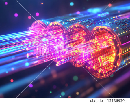Abstract 3D background of glowing fiber optics. network cables. AI Generated. Abstract 3D background of glowing fiber optics. network cables. AI Generated. 131869304