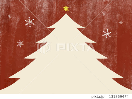 水彩のクリスマスツリーと雪の結晶の背景フレームイラスト(赤・ベージュ) 水彩のクリスマスツリーと雪の結晶の背景フレームイラスト(赤・ベージュ) 131869474