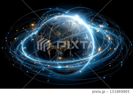 地球低軌道を周回する多数の人工衛星 131869905