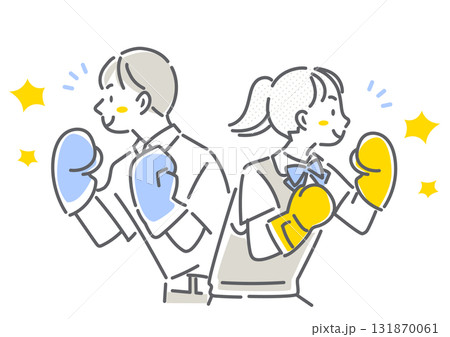 自身を持って受験に立ち向かう高校生　シンプルでお洒落な線画イラスト 131870061