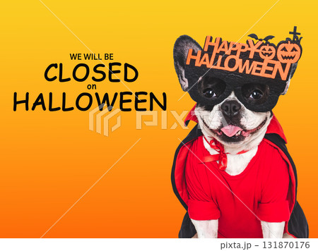 Signboard with the inscription We will be closed on Halloween Signboard with the inscription We will be closed on Halloween 131870176