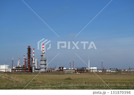 Distillation columns, pipes and other equipment furnaces refinery. 131870398