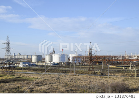 Distillation columns, pipes and other equipment furnaces refinery. 131870483