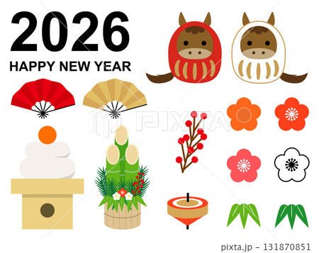 2026年賀状素材セット_シンプルかわいい 2026年賀状素材セット_シンプルかわいい 131870851
