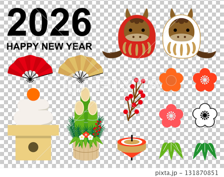 2026年賀状素材セット_シンプルかわいい 2026年賀状素材セット_シンプルかわいい 131870851
