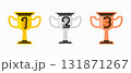 Golden, silver and bronze trophy or prize cup, graphic design. Victory, achievement, celebration, success and recognition, vector design and illustration 131871267