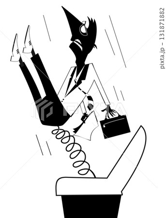 Jobless. Problems in business or politics. Concept illustration.  Scared businessman has been pushed out from the armchair by spring 131871882