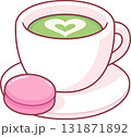 Cup of matcha latte with macaron cookie 131871892