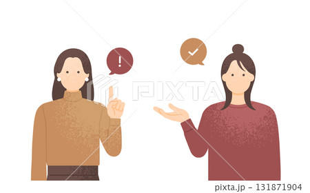 「詳しくはこちら」と指差しで注目を促す女性たち 広告・バナー向け素材 131871904