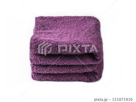 Folded bath towels isolated on white background 131871910