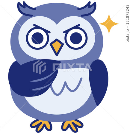 ミミズクのいろんな表情（ブルー）_キリッ 131872245