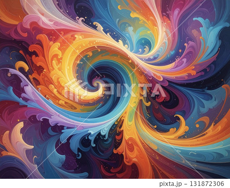 カラフルな渦巻きが広がる抽象的背景 131872306