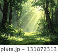 木漏れ日と緑の葉が彩るオーガニックな森の背景 131872313