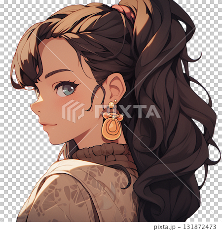 可愛成熟女性的側面肖像 - 精緻溫柔氛圍的動漫插圖 131872473